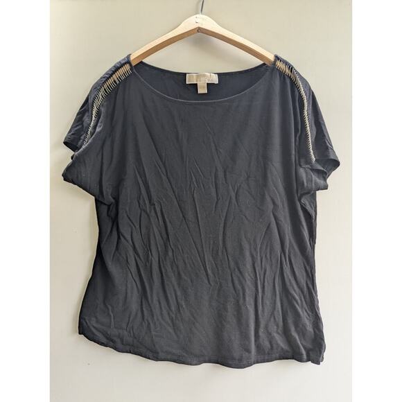 AUTHENTIC MICHAEL KORS BLACK TOP W/LADDER SLEEVES SIZE L. - Picture 1 of 8